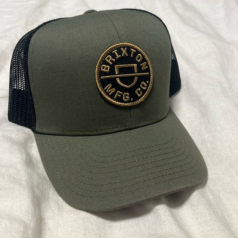 Brixton Olive Front Patch Trucker Hat with Black Mesh